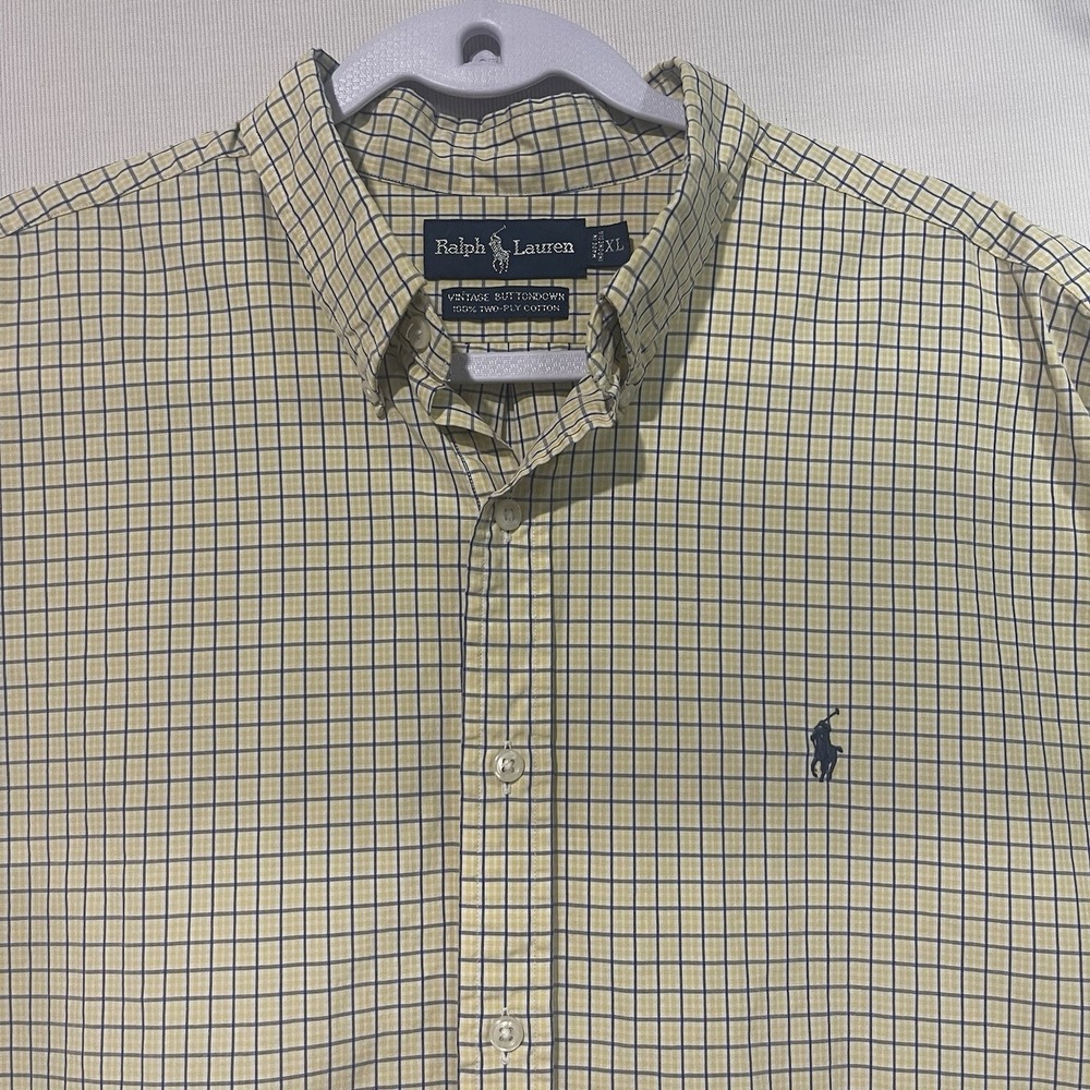 RALPH LAUREN Yellow /Blue Plaid Short Sleeve Button Down Shirt Men's Size XL